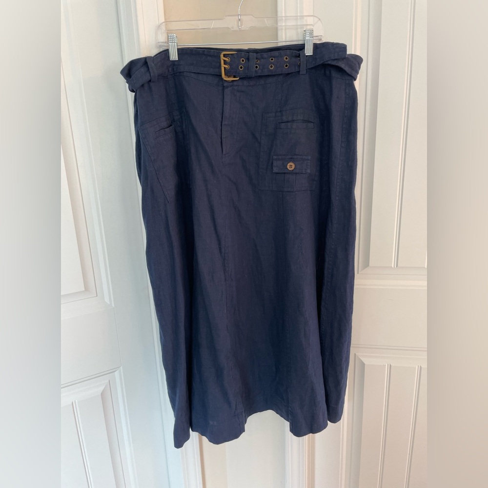 Navy Blue Linen Skirt
